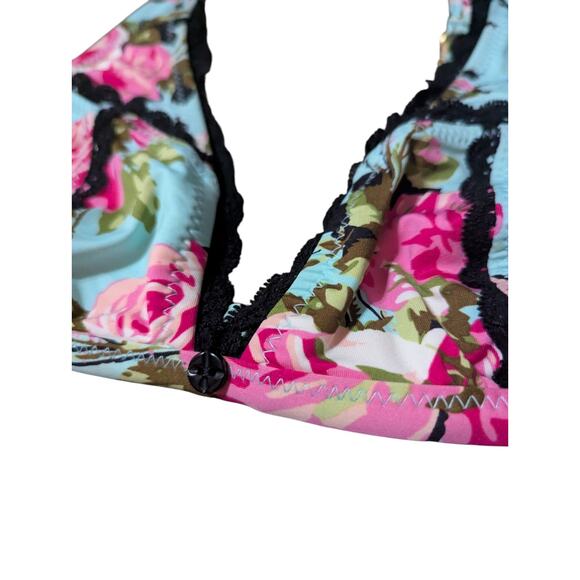Betsey Johnson Gypsy Rose Bikini Top Vintage Y2K Turquoise Black Women M - Picture 7 of 9